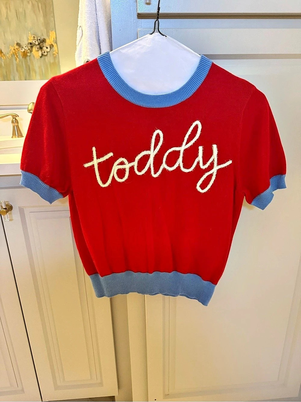 Queen of Sparkles Ole Miss Hotty Toddy Short Sleeve Sweater Red & Blue